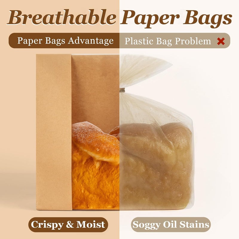 FUNFERY 30 Pcs Sourdough Bread Bags for Home Made Bread Sourdough,Large Paper Bags for Breads Gifting with Window & Cute Seal Stickers,Loaf Bags for Bakery Packaging and Storage(12.79"x8.26"x3.54") - Image 2